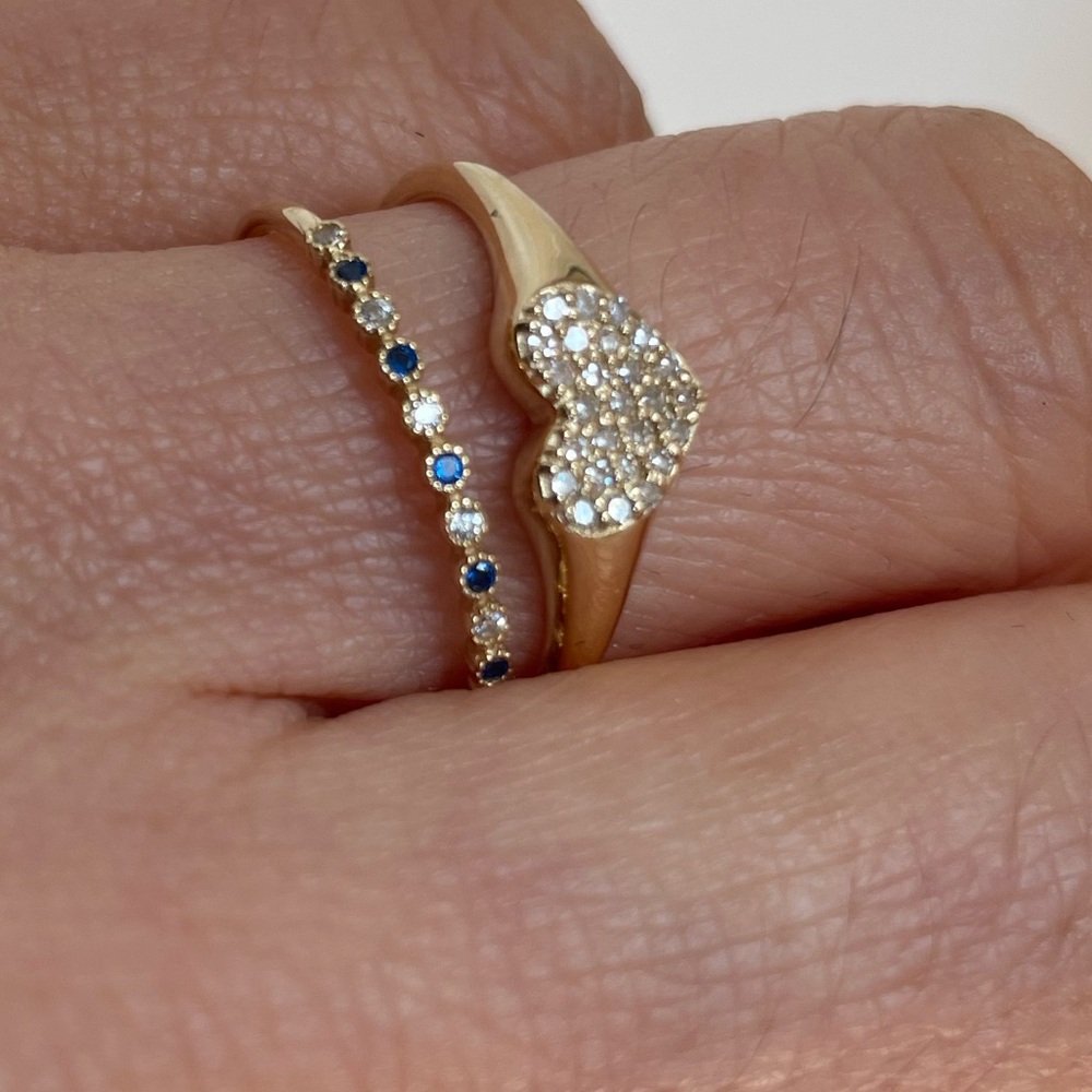 Blue and clear stone 14k gold Accent stacking Band- Women’s Jewelry